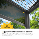 MELLCOM Louvered Pergola with Screen 10x20, Wall-Mounted Adjustable Pergola, Lean to Aluminum Gazebo with 4 Pull-Down Screen Sides and Adjustable Roof for Backyard, Dark Gray MELLCOM