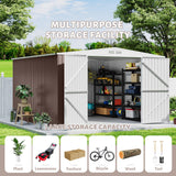 GarveeLife 10x10 Shed for Outdoor Storage, Galvanized Steel Metal Tool Sheds House with Lockable Doors, Lock & Air Vent, Large Utility Sheds for Patio Garden Lawn, Brown GarveeLife