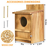 Screech Owl House, Owl Bird Box Large Handmade Wooden Circular Opening Screech Box for Outside with Mounting Screws and A Bag of Wood Shavings, Easy Assembly Required (Brown, 9" x 14.5") MOBYKE