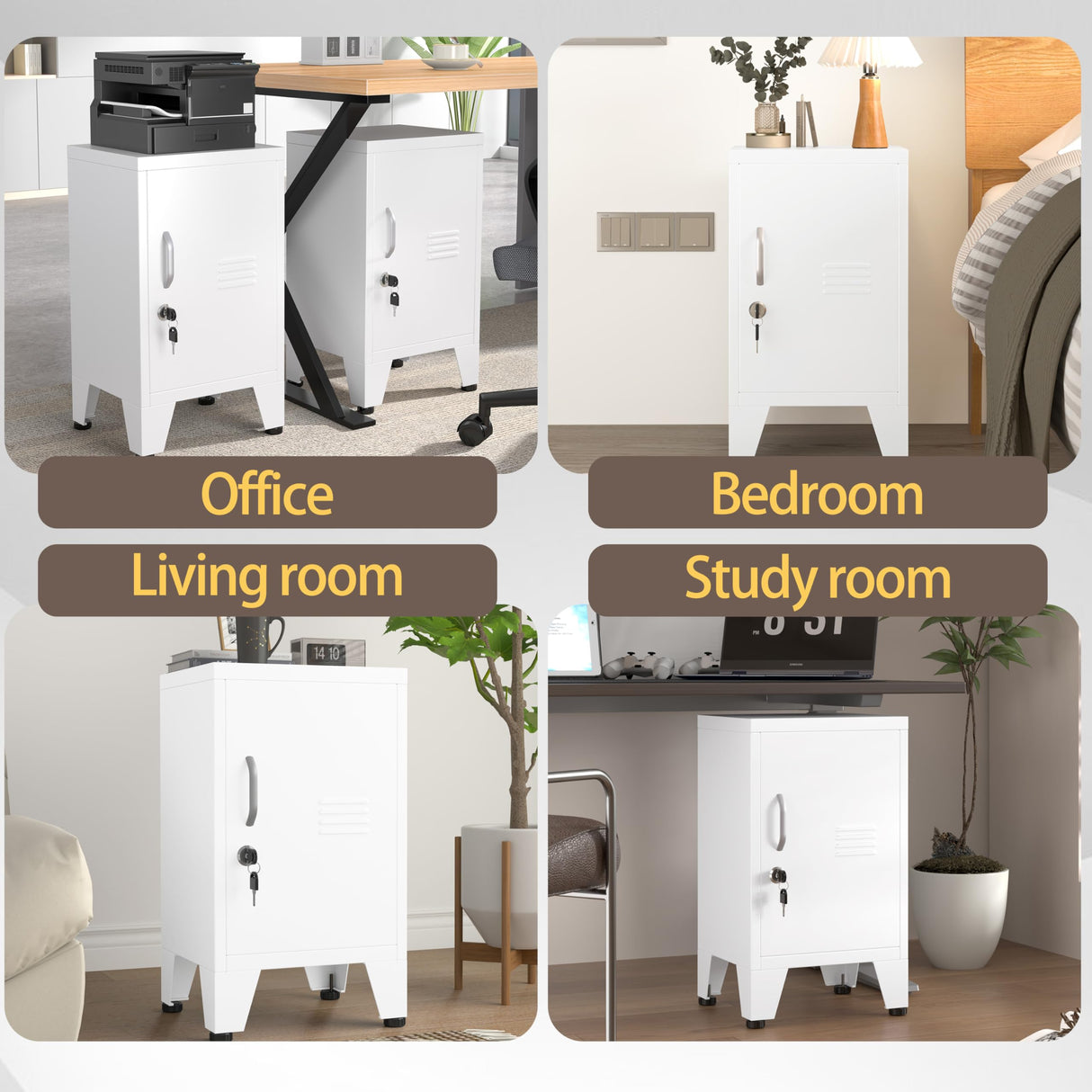 GAIOUS White Nightstand, Single Door Pantry Cabinet with Adjustable Shelf and Feet can be Used as Side Table, Stackable Small Storage Cabinet for Bedroom, Living Room, Office and Gym GAIOUS