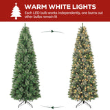 Hykolity 7.5 ft Prelit Artificial Pencil Slim Christmas Pine Tree with 792 PVC Branch Tips, 300 Warm White LED Lights, Metal Stand and Hinged Branches, Perfect for Home, Decoration hykolity