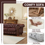 N NOORDENIYA Chesterfield Leather Sofa, 89" Mid Century Modern Couch with Low Back, Roll Arm Nailhead Trim Classic 3 Seater Couch for Living Room, Office, Apartment, PU Burgundy N NOORDENIYA