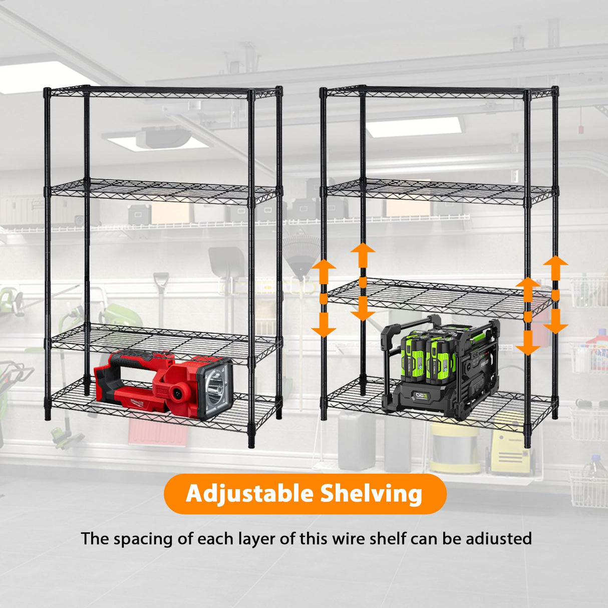 Ckofgdsue 4 Tier 54" H Metal Storage Shelves Heavy Duty Adjustable,1000Lbs Capacity Wire Storage Shelfs Organizer,Garage Shelving Unit for Pantry Kitchen Laundry, Black Wire Rack Ckofgdsue