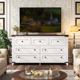 Romorgniz White Dresser, Farmhouse Dresser with Smooth Metal Rails, Wide Large Storage Drawers and TV Stand for Bedroom, Hallway Romorgniz