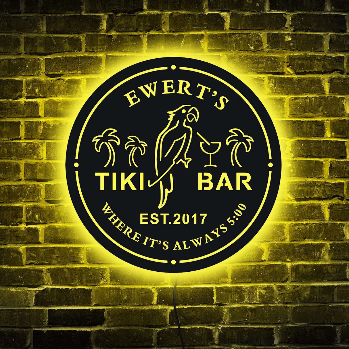 Custom Tiki Bar Neon Sign, Personalized Your Name Est Year Theme Tiki Bar Home LED Neon Sign, Housewarming Gift, Backyard Patio Sign, Kitchen Bar Coffee Garden Door Shop Man Cave Decor, Parrot souleather