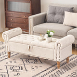 Furniliving 51” Storage Bench, End of Bed Bench with Button-Tufted Large Upholstered Storage Ottoman Linen Window Bench with Storage Shoe Cabinet Bench, for Bedroom, Entryway, Closet, Beige Furniliving