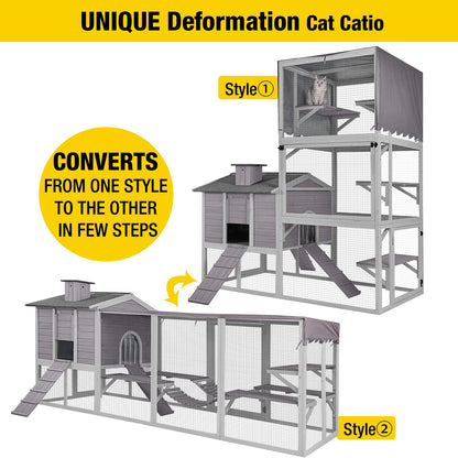 Aivituvin Deformation Cat Catio Outdoor Cat Enclosure, Cat Run with Super Large Sleep House, Wooden Kitty Condo Cat House with Bridges, Walks -130 Inch