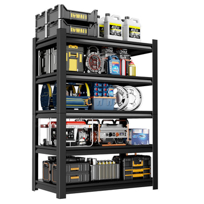 Welfiya 24" W Garage Shelving,5-Tier Heavy Duty Shelving Unit,3000LBS Adjustable Metal Storage Shelves,Storage Rack Units for Industrie,Shed,Warehouse,Basement,Black,24" W x 16" D x 63" H
