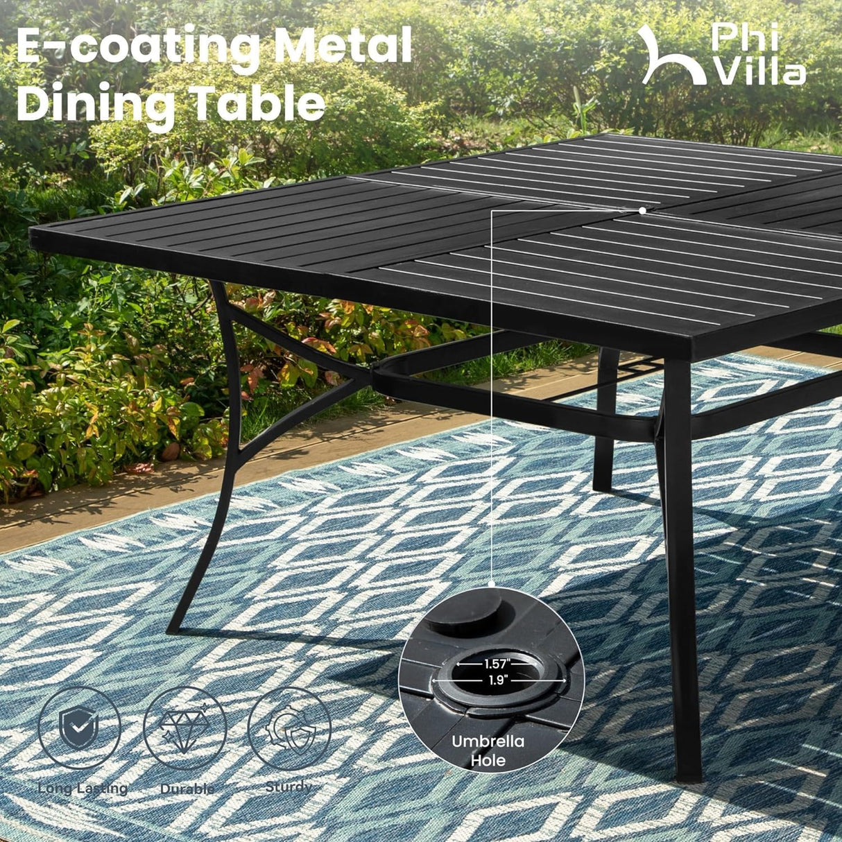 PHI VILLA 9 Piece Outdoor Dining Set for 8, Square Metal Table (60") with Umbrella Hole and Swivel Chairs with Cushions– Perfect for Patio, Garden, Deck, Porch, and Backyard PHI VILLA