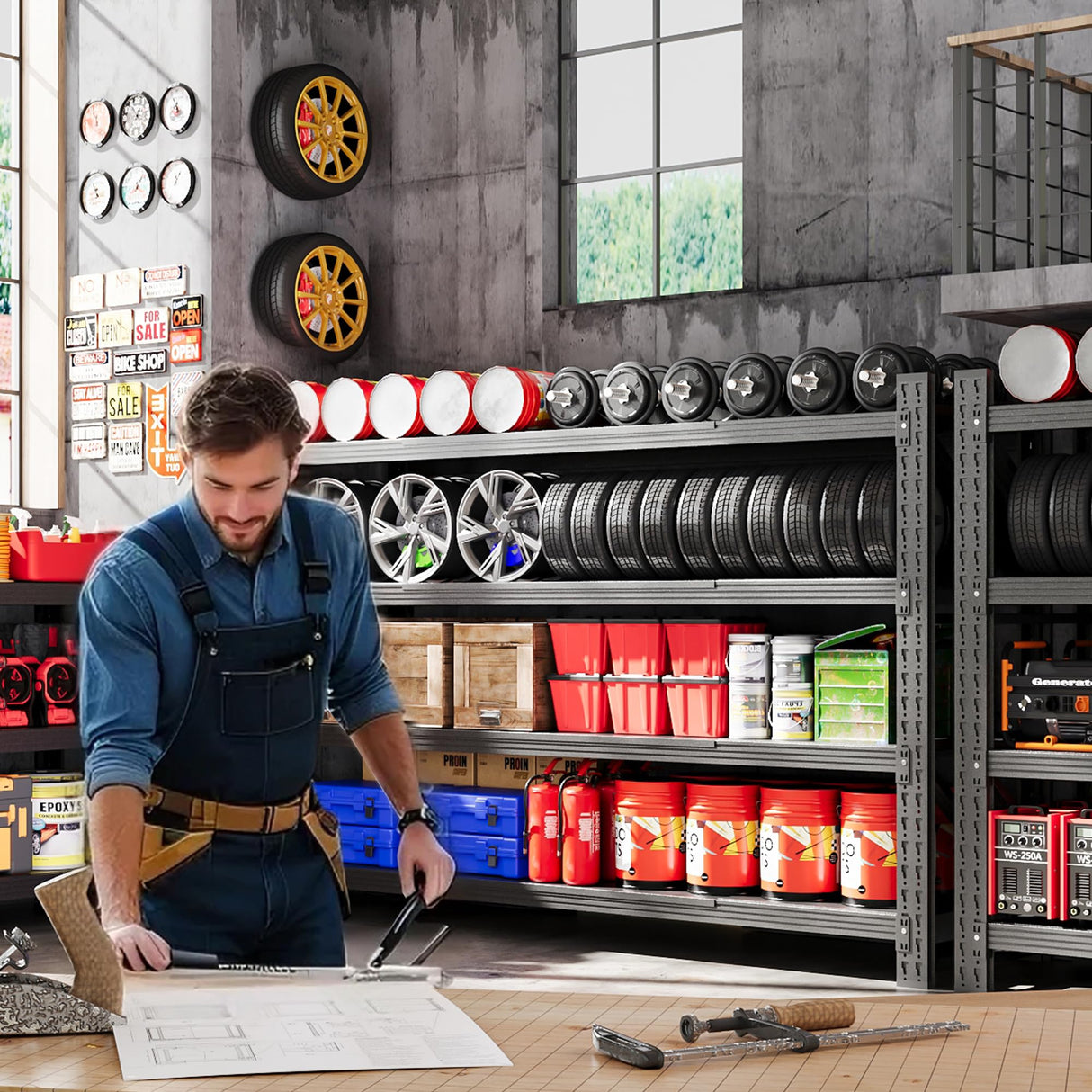 71” W Storage Shelves Heavy Duty, 5000LBS Metal Garage Shelving Units, 4 Tier Storage rack shelf, Steel Industrial Shelving , Adjustable Standing Shelf for Basement/Warehouse 71"W x 24"D x 70"H, Black AFAIF