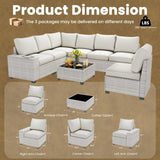 olimix 8 Piece Outdoor Patio Furniture Set, Outdoor Sectional Furniture, Rattan & Wicker Modern Modular Conversation Set Sofa Couch W/Water Resistant Washable Thick Cushions and Coffee Table, Beige olimix