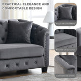 BUIORD 2 Piece Modern Chesterfield Velvet 77" 3-Seater+59" Loveseat Sofa Set, Upholstered Tufted Backrests with Nailhead Arms and 4 Cushions for Living Room, Bedroom, Apartment Grey BUIORD