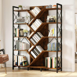 DWVO Industrial Tree Bookshelf, Large 5 Tier Bookcase Tall Standing Book Shelves Organizer Display Rack for Living Room Home Office, Rustic Brown DWVO