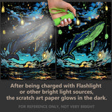 M MUGIT 8 Sheet Scratch Art Noctilucent Rainbow Painting Paper with Pen/Cleaning Brush, Glow in The Dark Engraving Scratchboard(A4) for Kids & Adult, ASMR Sketch Card Relaxing Toy (Butterfly/Dolphin) M MUGIT