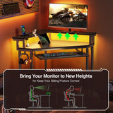 Rolanstar Corner Desk, 44.5" W x 34.5" H Small Carbon Fiber Computer Desk with Power Outlets, LED Lights and Keyboard Tray, Small Office Computer Desk with Monitor Stand for Small Space, Carbon Black Rolanstar