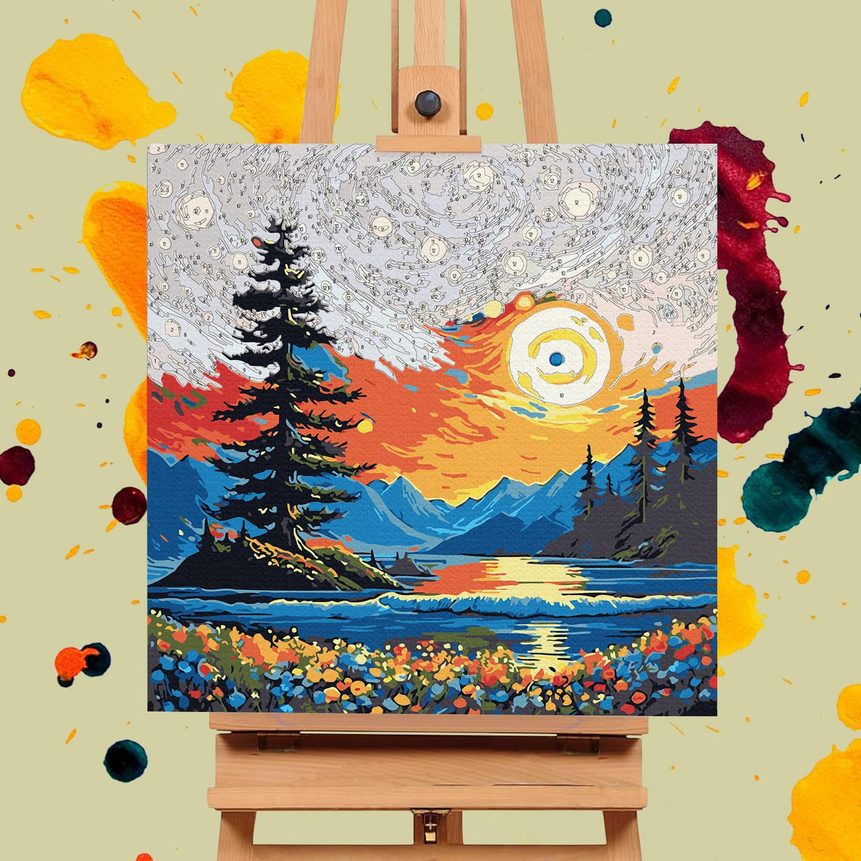Framed Paint by Numbers Kit for Adults Beginners & Kids Ages 8-12, Starry Night Acrylic Easy Paint by Number with Frame, Watercolor Paint by Number Kits on Canvas Framed (10 * 10 Inch, without Easel) Offito