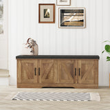 HOMSHO 2-Tier Storage Bench, Shoe Bench with Padded Seat Cushion, Entryway Bench with 4 Barn Doors, Adjustable Shelf, 13.8" D x 47.2" W x 17.7" H, for Entryway, Living Room, Bedroom, Rustic Walnut HOMSHO