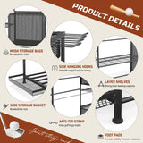 Homiesetify Garage Sports Equipment Organizer, 3 Golf Bag Organizer Stand Heavy-Duty Ball Storage Rack with Basket and Hooks, Ball Storage Cart for Toy Sports Gear Storage, Black (Large) Homiesetify