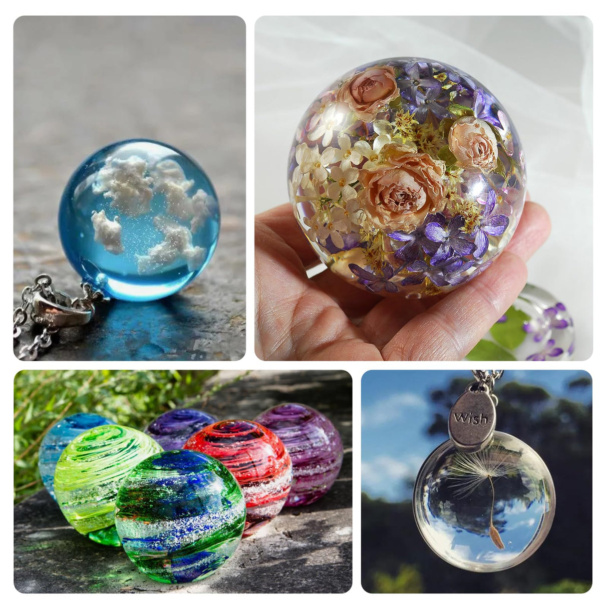 Sphere Resin Molds, 8 PCS Sphere Silicone Mold, Upgraded 3D Seamless Epoxy Molds，Large Ball Shape Flower Resin Mold for Home Decor, Flowers Preservation KISREL