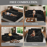 Modular Sectional Sofa Cloud Sectional Couch, 107" Comfy Fluffy L Shaped Black Couches for Living Room, Deep Seat Memory Foam Plush Corduroy Boneless Couch Sectionals with Right Facing Chaise Sofa HYJT-H&K