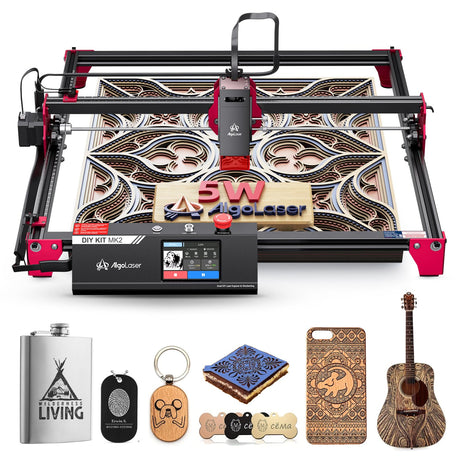 AlgoLaser DIY KIT MK2 5000mW Laser Engraver,Laser Engraving Machine with 3.5"Touch Screen for Wood and Metal, 400mmx435mm, Laser Spot 0.04x0.09mm,Support WiFi and Emergency Stop,Laser Class 1 AlgoLaser
