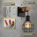 Black Wall Sconces with Dimmer ON/Off Switch, Cage Wall Mount Light Fixture Industrial Farmhouse Lighting for Living Room Kitchen, C71Y215 Lightess