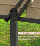 KYBOLT 12x20 Ft Modern Aluminum Pergola, Outdoor Pergola with Adjustable Canopy, Stable 4-Sided Base, Aluminum Gazebos for Backyard, Deck, Lawn - Khaki KYBOLT