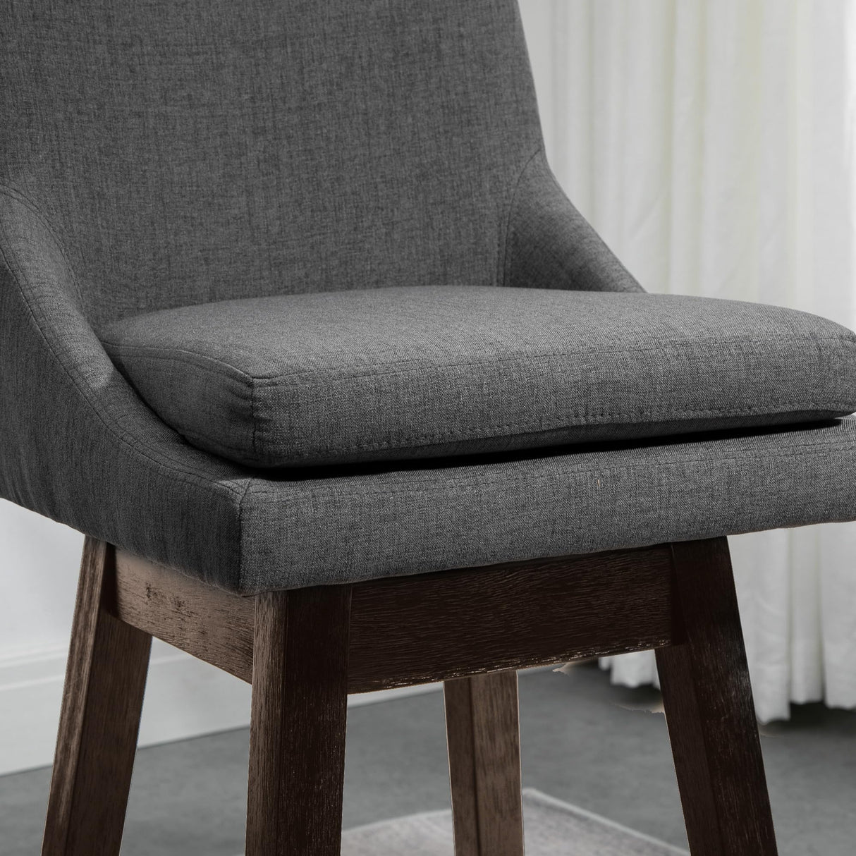 HOMCOM Bar Height Bar Stools Set of 2, Armless Upholstered Swivel Barstools Chairs with Soft Padding Cushion and Wood Legs, Dark Gray HOMCOM