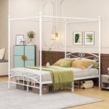 ARFARLY Full Size Bed Frame Four-Poster Metal Canopy Bed Frame Full with Headboard and Footboard Sturdy Slatted Structure No Box Spring Needed White ARFARLY