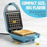 Tasty Mini Nonstick Waffle Maker, Perfect for Individual Waffles, Hash Browns, Brownies and more, Quick Results, Easy Clean Up, 600W, Blue Tasty