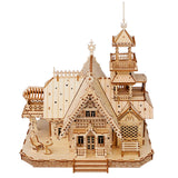 KWASVLYA Vintage Villa 3D Wooden Puzzle,Building Kits for Adults and Teens,Educational Brain Teaser Assembly Model with LED Lights,Skill Building and Creative Fun KWASVLYA