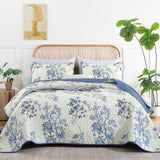 WONGS BEDDING Blue Floral Quilt Set King,Botanical Leaf & Butterfly Pattern Bedspread Coverlet Set,Soft Beautiful Farmhouse Plants Quilts Bedding Set for All Seasons(104"×90") WONGS BEDDING