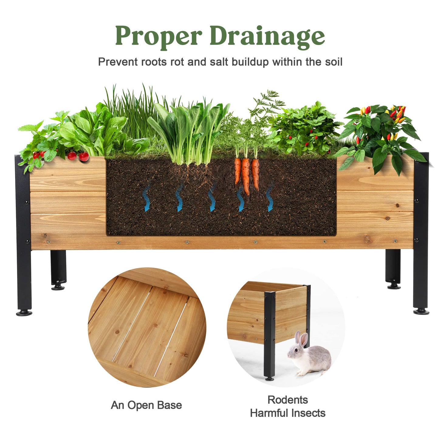 OIPRTGFJ Wood Rectangular Garden Planter Box Raised Bed Outdoor,Planters for Outdoor Plants 37x13x15in Elevated Herbs Vegetables Flowers Great Patio Deck Balcony