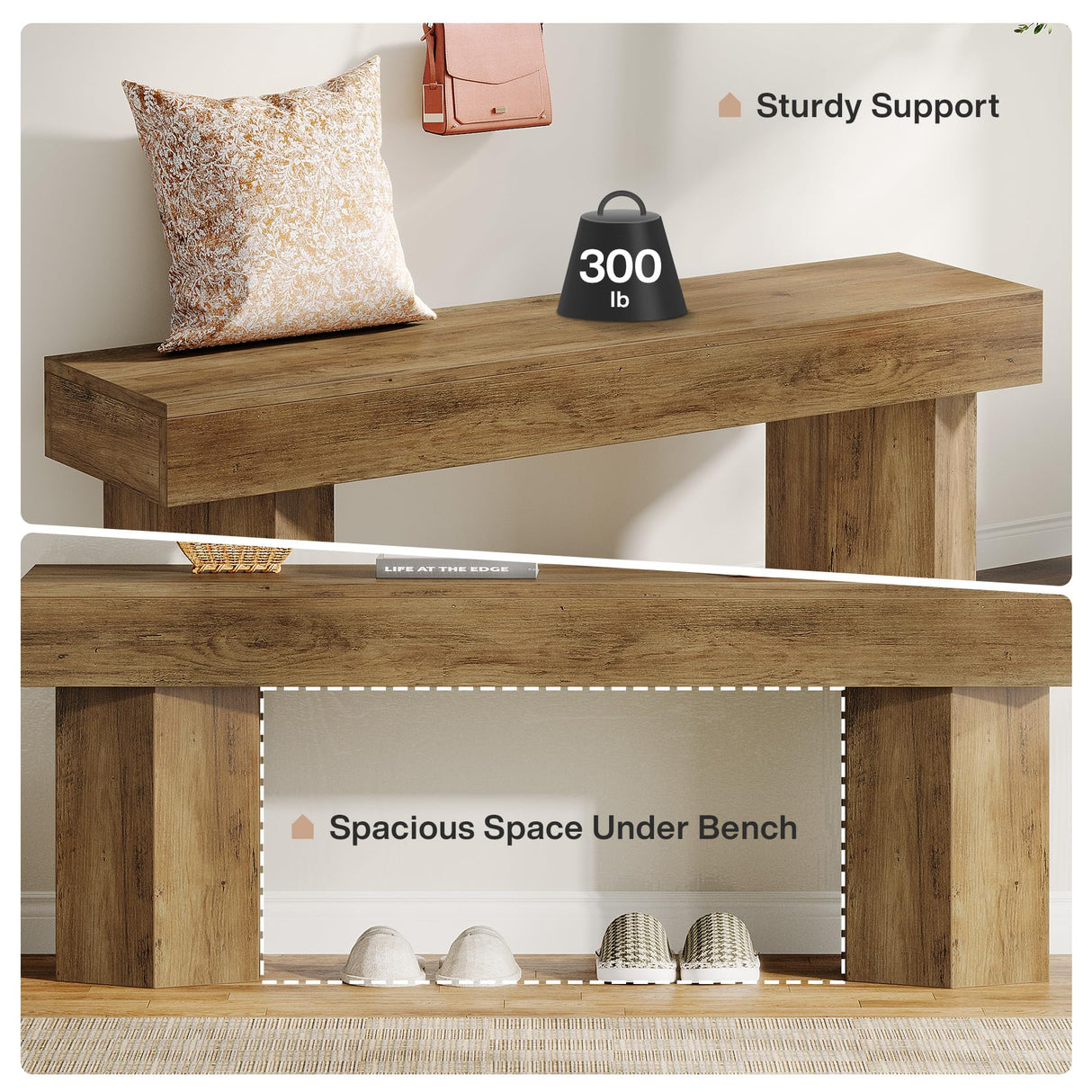 Tribesigns Wooden Entryway Bench, 41" Farmhouse Indoor End of Bed Bench, Long Dining Seat for Dining Room, Bedroom, Entry, Mudroom, Easy Assembly Tribesigns