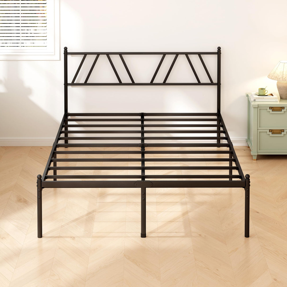 Kujielan Metal Platform Bed Frame with Headboard, 14 Inches King Bed, No Box Spring Needed, Steel Slat Support, Black, Easy Assembly Kujielan