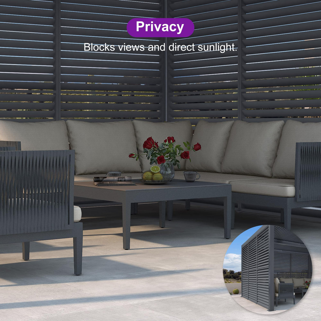 PURPLE LEAF Louvered Pergola Accessory 94AS Aluminum Louver Grille for Optimal Privacy, Sunlight Control Four Panels a Complete 13' Side Fixed Shutter Wall, Pergola Not Included PURPLE LEAF