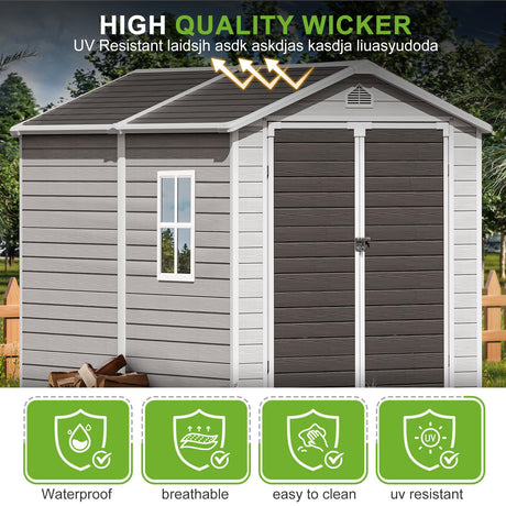 Plastic Sheds 6x8 Shed Resin Outdoor Storage with Floor Included, All-Weather Lockable Garden Tool Storage Cabinet WACASA