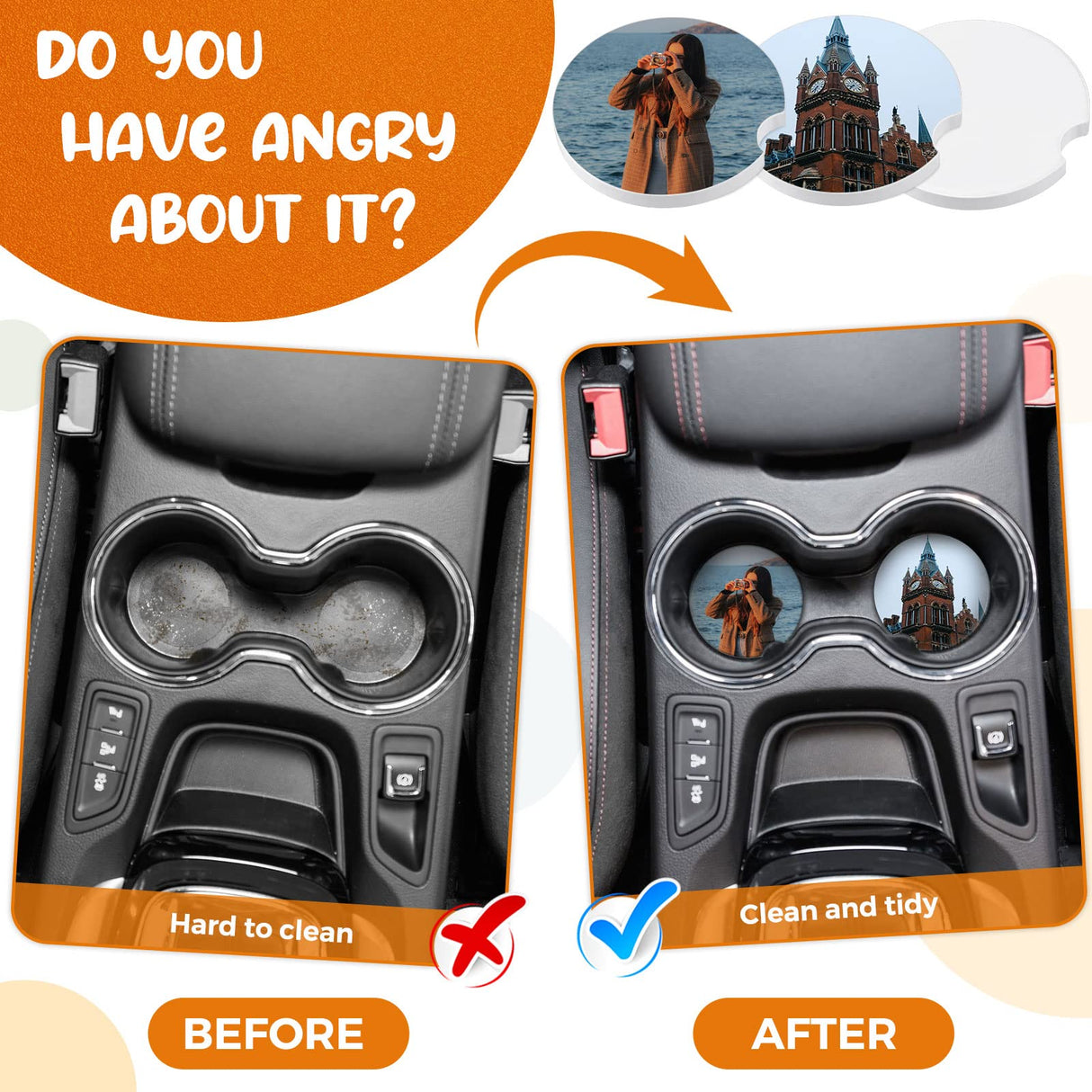 Ceramic Car Sublimation Blanks Cupholders Sandstone for Car Cup with Finger Notch for Easy Removal Car Ceramic Auto Cupholder Keep Vehicle from Cold Drink Sweat Stain Spill (100 Pieces) Frienda