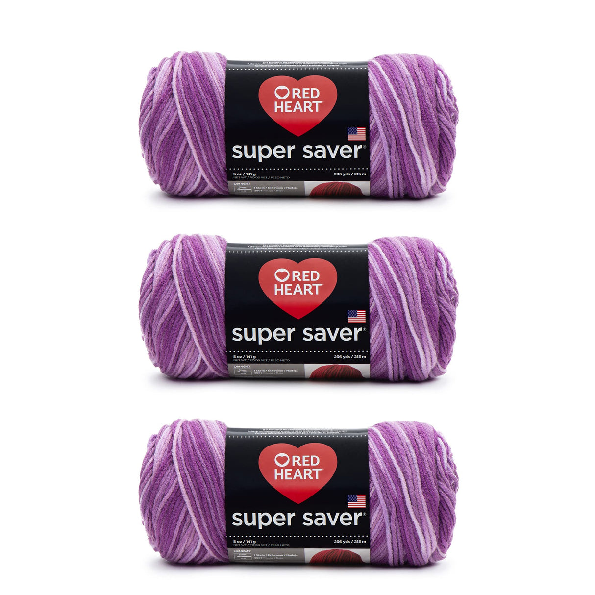 Red Heart Super Saver Purple Tones Yarn - 3 Pack of 141g/5oz - Acrylic - 4 Medium (Worsted) - 364 Yards - Knitting/Crochet Red Heart