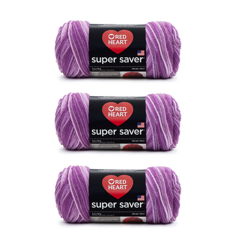 Red Heart Super Saver Purple Tones Yarn - 3 Pack of 141g/5oz - Acrylic - 4 Medium (Worsted) - 364 Yards - Knitting/Crochet Red Heart