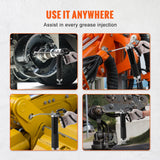 VEVOR Grease Gun, 6000 PSI Heavy Duty Pistol Grip Grease Gun, Grease Gun Kit with 14 oz Load, 17.72 Inch Flexible Hose, 1 Flat Couplers, 1 Pointed Coupler, and 1 Bent Metal Pipe VEVOR