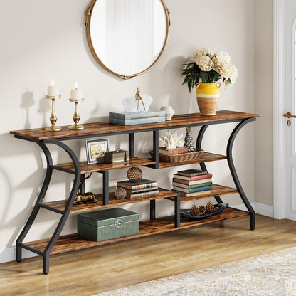 Tribesigns 70.9 Inch Extra Long Console Table, Industrial Narrow Sofa Table with Storage Shelves, 4 Tier Entryway Table Behind Couch for Hallway Foyer Living Room - WoodArtSupply