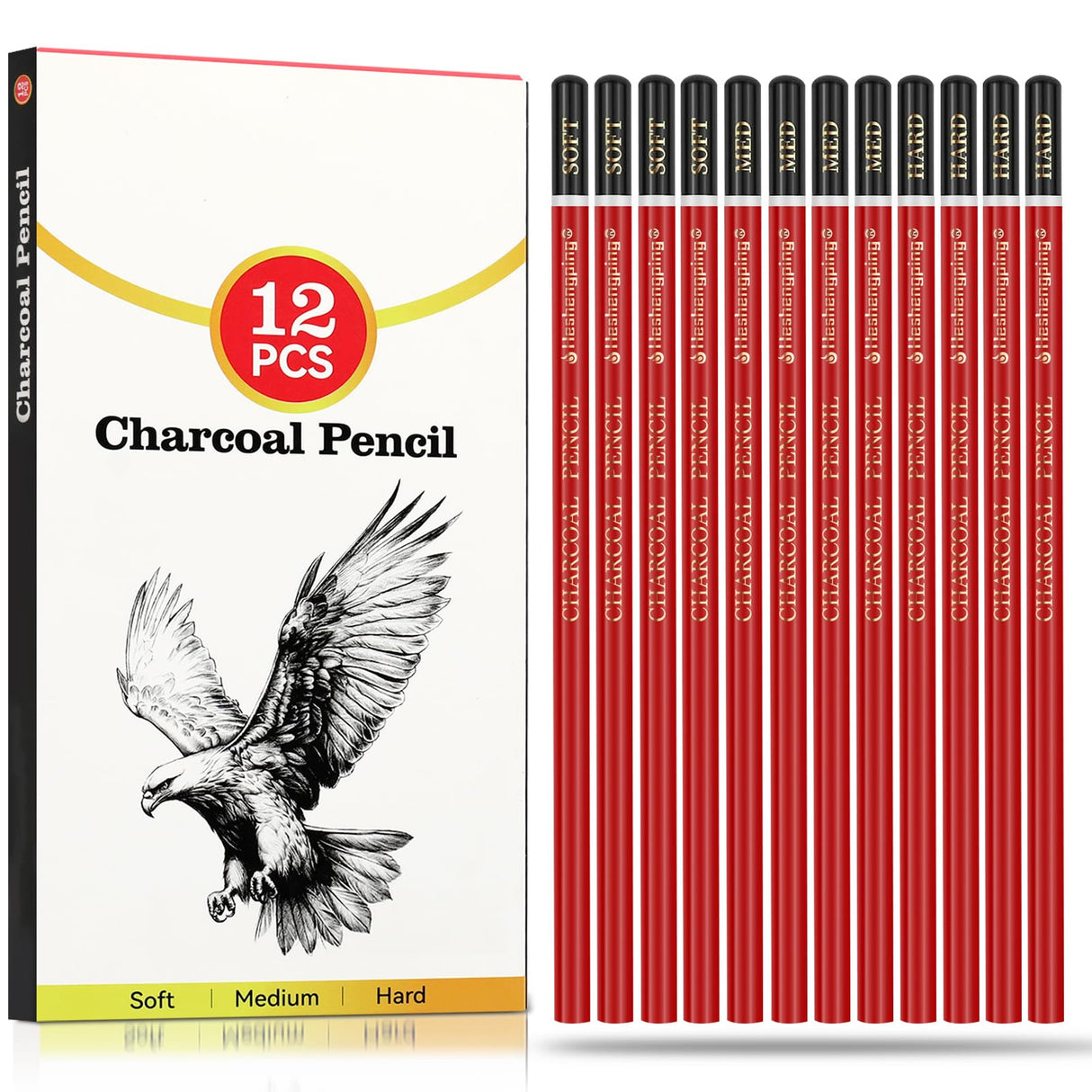 Daerthotk Charcoal Pencils Drawing Set, 12 Pieces Soft, Medium and Hard Black Sketch Charcoal Pencils for Drawing, Sketching, Shading, Blending, Artist Pencils for Beginners & Pro Artists Daerthotk