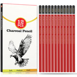 Daerthotk Charcoal Pencils Drawing Set, 12 Pieces Soft, Medium and Hard Black Sketch Charcoal Pencils for Drawing, Sketching, Shading, Blending, Artist Pencils for Beginners & Pro Artists Daerthotk