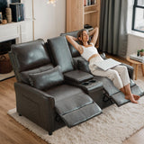 DRMBOOK 63'' RV Loveseat Recliner Sofa, Faux Leather Double Camper Couch 2 Seater Recliner with Console, Home Movie Theater Seating Chair, 2 Person Push Back Recliners for Living Room, Red & Brown DRMBOOK