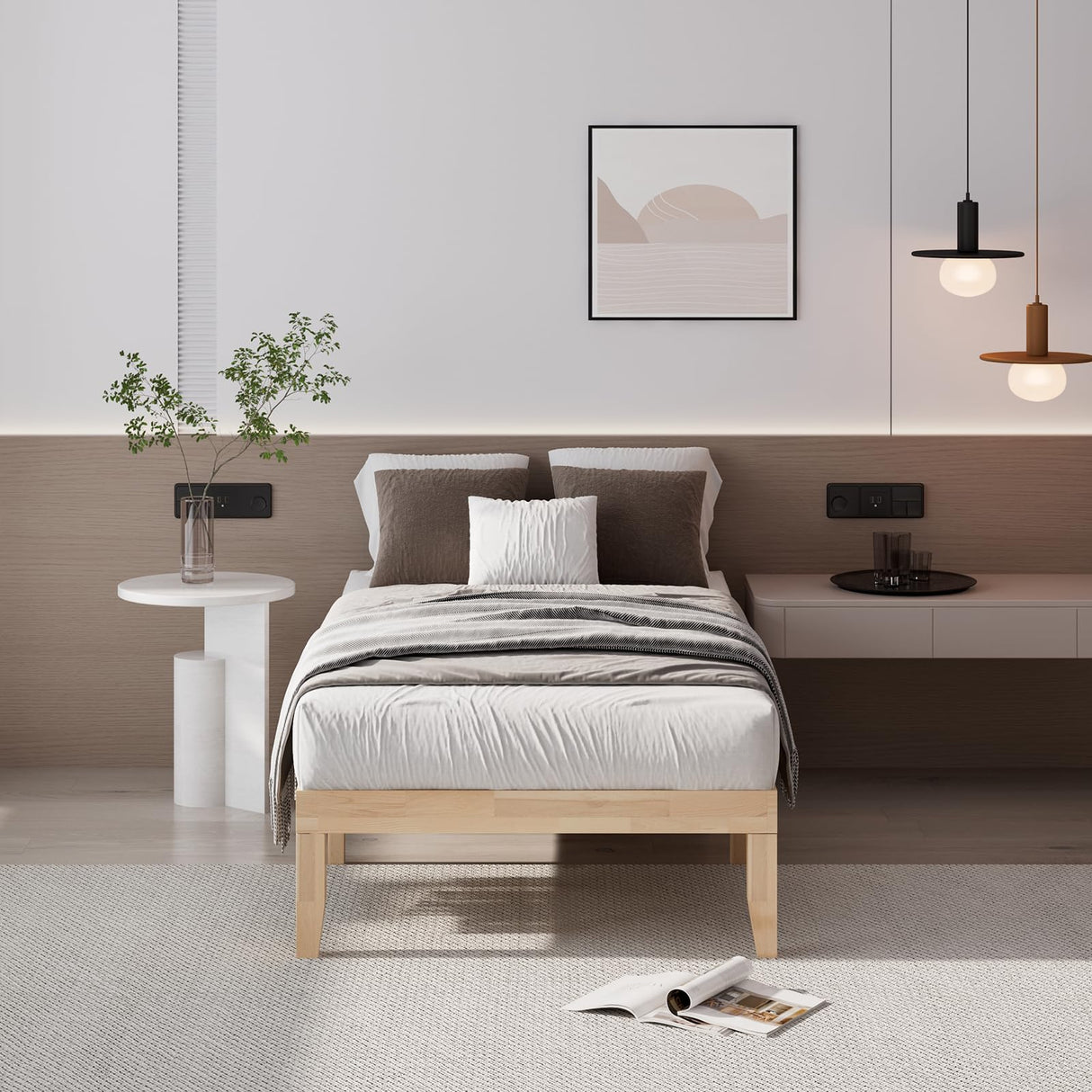 Giantex 14 Inch Twin Wood Platform Bed Frame, Minimalist Style Mattress Foundation with Solid Rubber Wood, Heavy Duty Wood Slat Support, Without Headboard, Easy Assembly, No Box Spring Needed, Natural Giantex