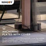 Sunjoy Hardtop Gazebo 10 x 12 ft. Outdoor Patio Gazebo with LED Lights (Batteries Operated), Remote Control and Netting, Black Sunjoy