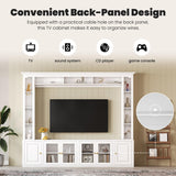 SOFTSEA 4-Piece Entertainment Center Wall Unit for TVs Up to 80", 92" Modern TV Stand with Bookshelves & Tempered Glass Doors, Large Media Console with Adjustable Shelves for Living Room, White SOFTSEA