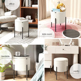 STORAGEBUD Round Ottoman with Storage, Boucle Storage Ottoman, Foot Stool Ottoman, Makeup Vanity Stool, Small Ottoman Foot Rest, Modern Ottomans for Living Room and Bedroom, White STORAGEBUD