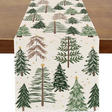 Baccessor Xmas Trees Christmas Table Runner Watercolor Christmas Tree Runner for Table Seasonal Winter Holiday Christmas Decor for Home Kitchen Dining 13x72 Inch Baccessor